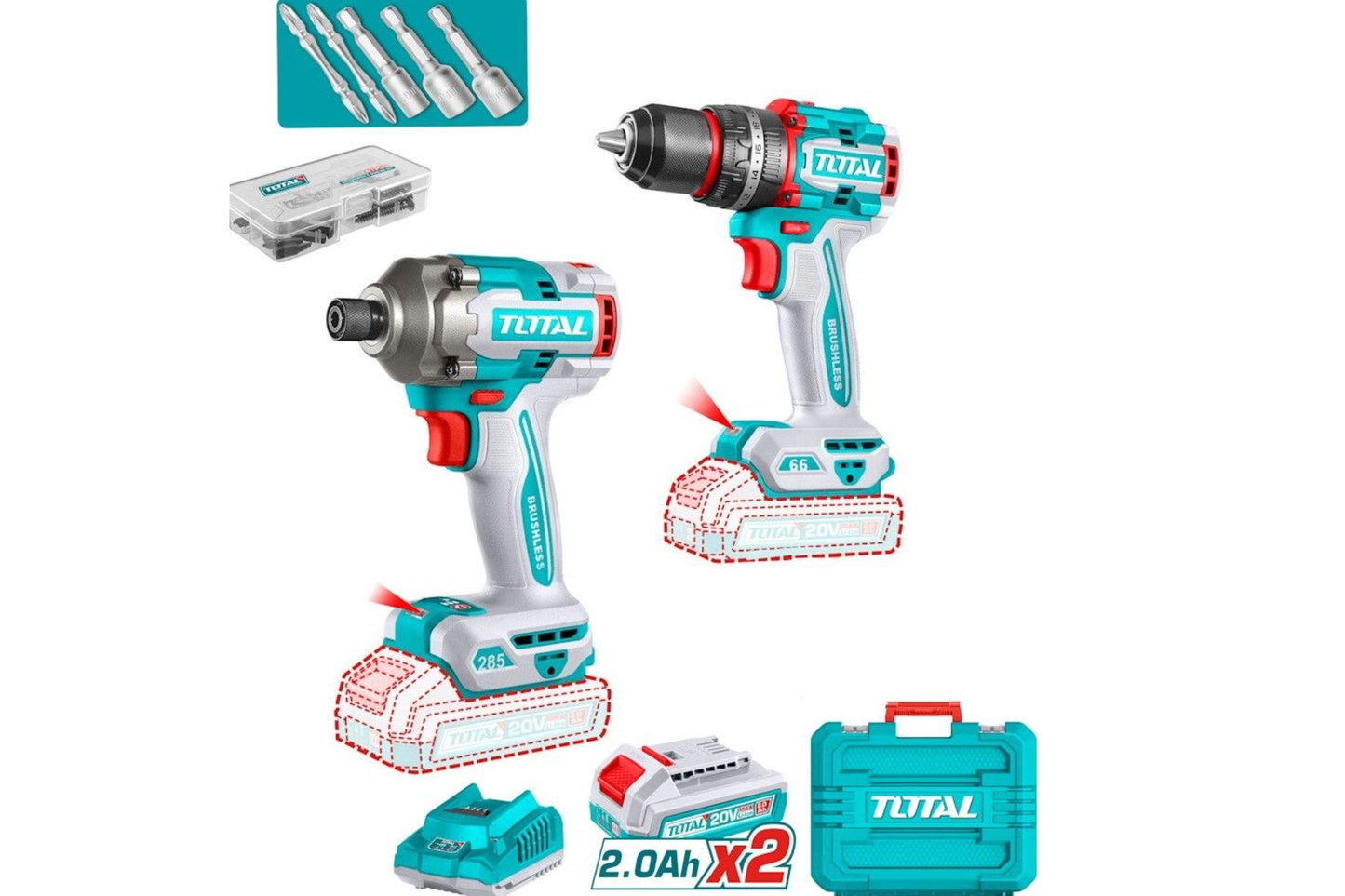 Total KIT1B - Cordless Impact Drill & Driver Kit - Brushless