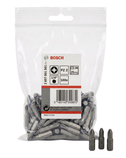 Bosch 2607001561 Extra Hard Screwdriver Bit, Pz 2, 25mm Length, Blue (100 pieces)