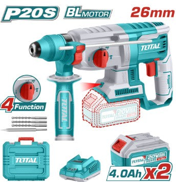Total RH26B - Lithium-Ion Rotary hammer Brushless Motor 26mm including 2 x batteries and 1 x charger